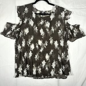 Woman's Bobeau Dark Gray Floral Sheer Lightweight Off Shoulder Blouse Size M